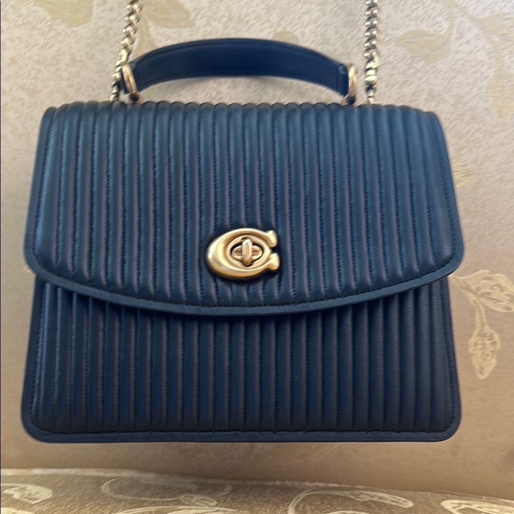 Coach Black and Gold Shoulder Bag with Pleated Design